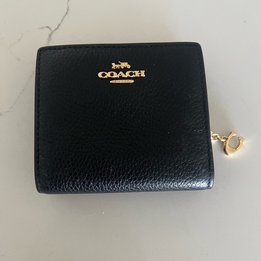 Coach Black Pebble Leather Wristlet Zip Around with Card and Coin Pockets